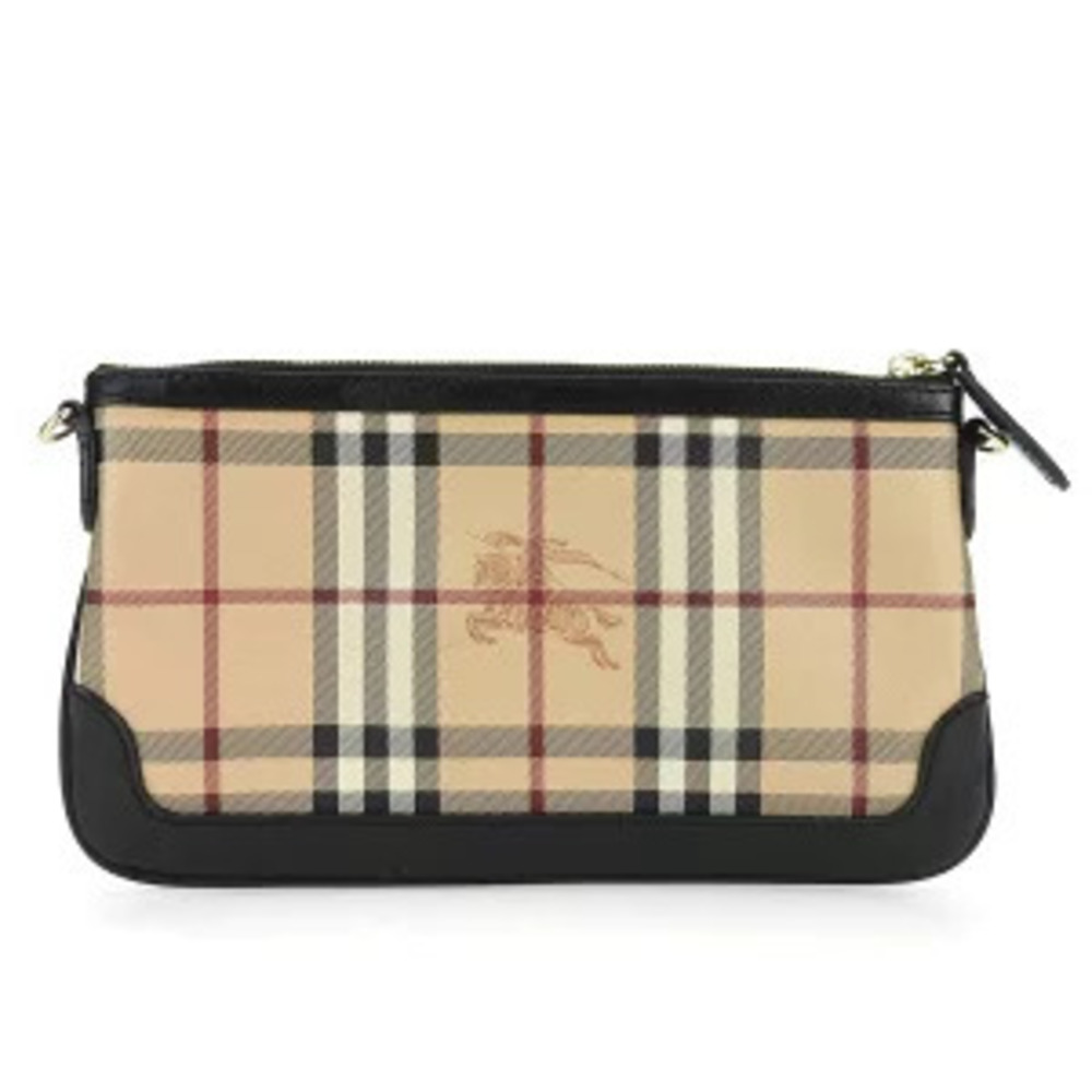 Burberry Shoulder Bag Leather Beige Black Nova Check Shadow Black Horse Pouch - Picture 3 of 11